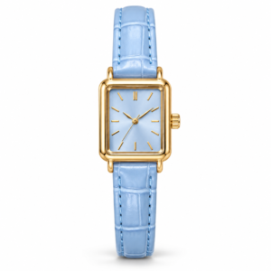 Montres & Accessoires Homme & Femme Montre femme rectangulaire bleu ciel et doré